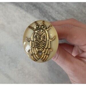 Vintage Gold Cream Beetle Resin Decorative Knob Pull Boho Bugs Insect Eclectic